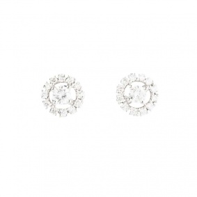 18k White Gold Diamond Halo Cluster Earrings